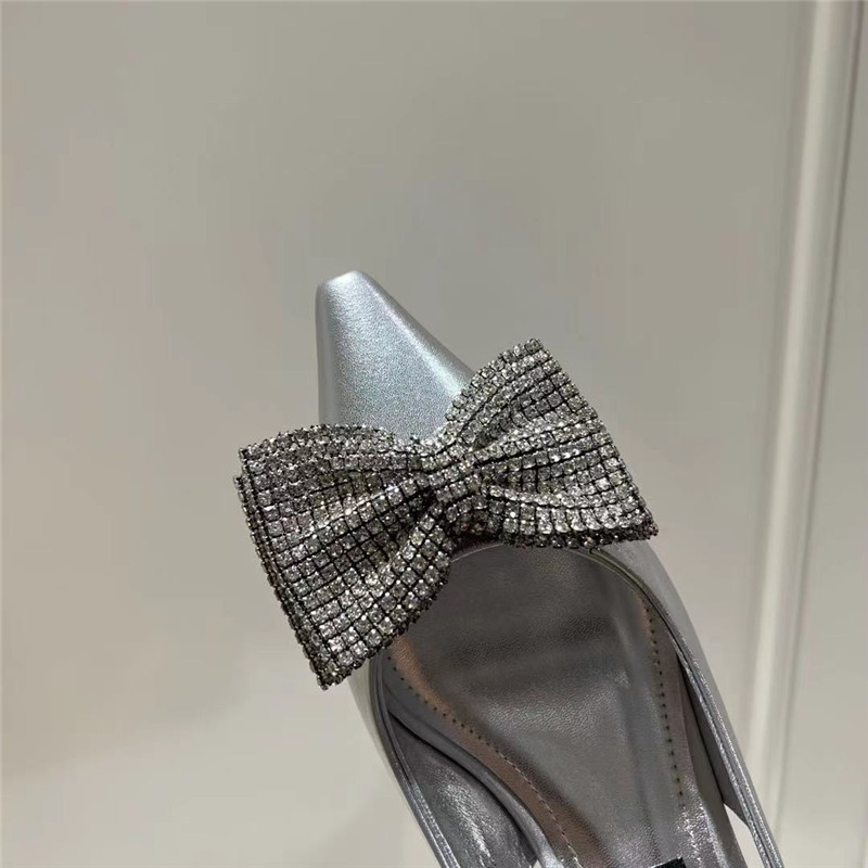 Dolce & Gabbana Silver Calfskin Slingbacks with Rhinestones