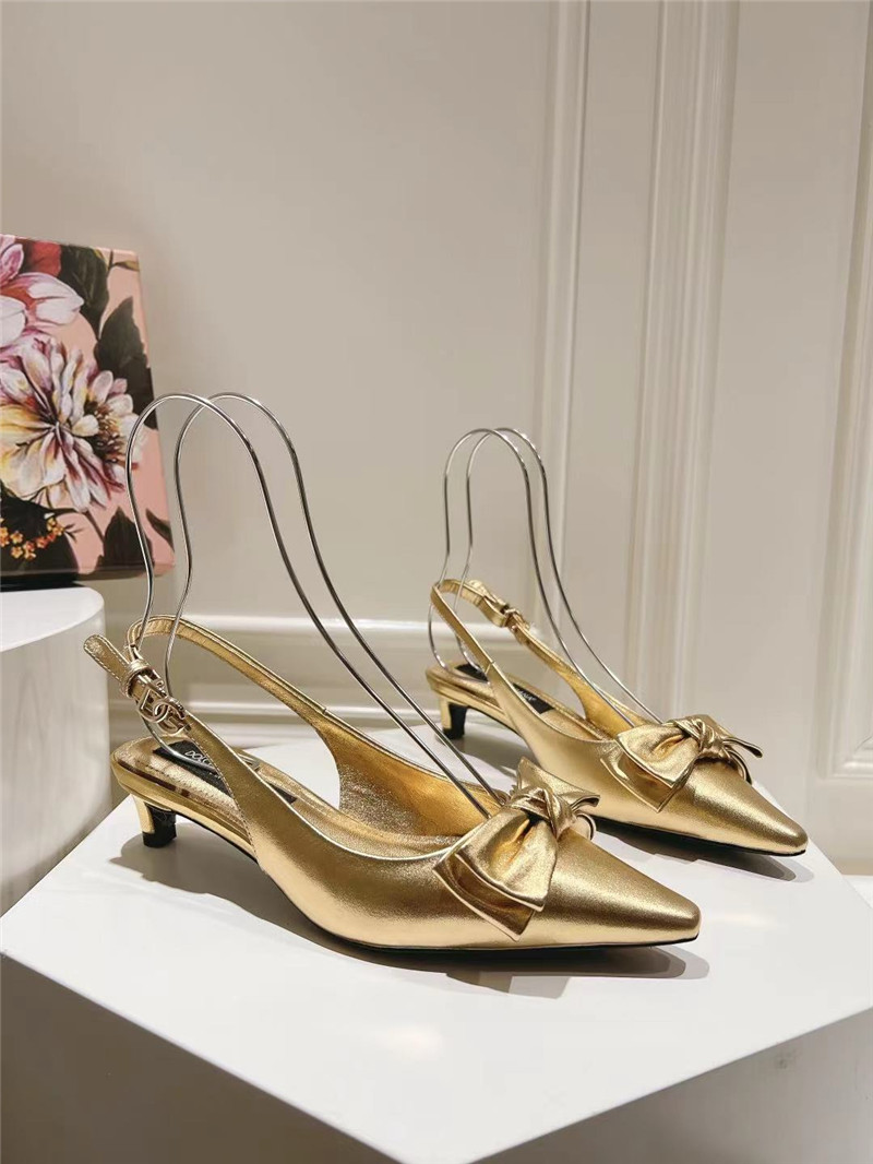 Dolce & Gabbana Gold Calfskin Slingbacks with Bow Detail