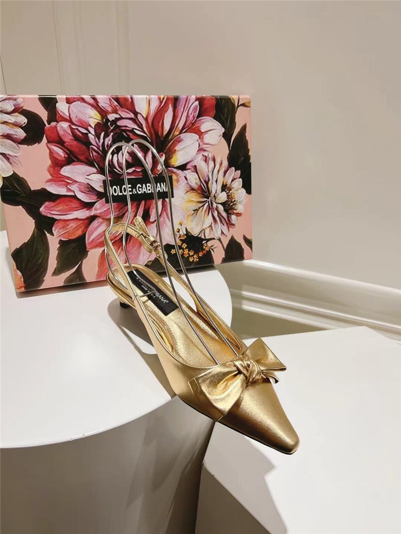 Dolce & Gabbana Gold Calfskin Slingbacks with Bow Detail