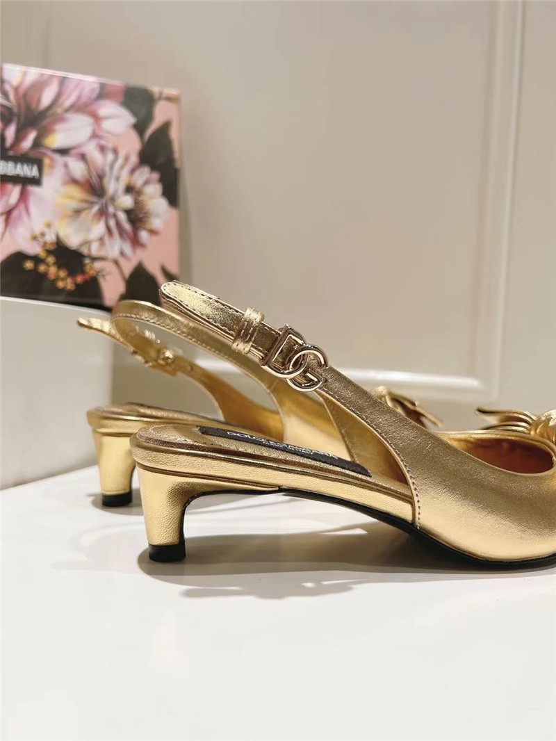 Dolce & Gabbana Gold Calfskin Slingbacks with Bow Detail