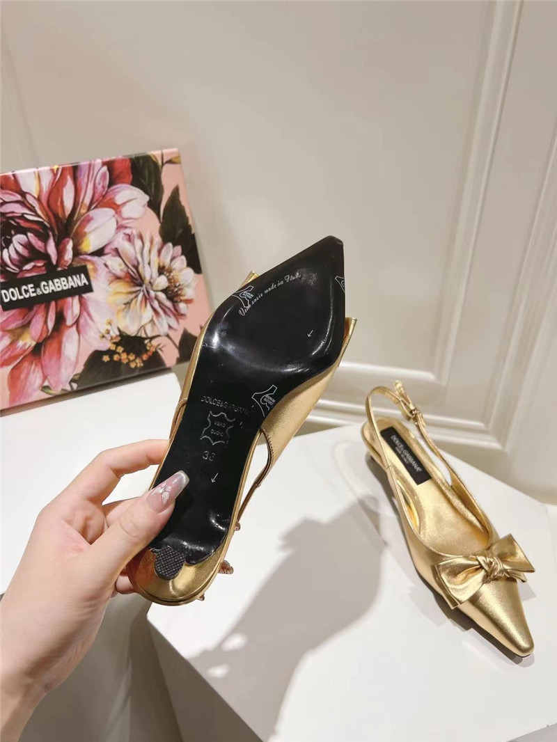 Dolce & Gabbana Gold Calfskin Slingbacks with Bow Detail