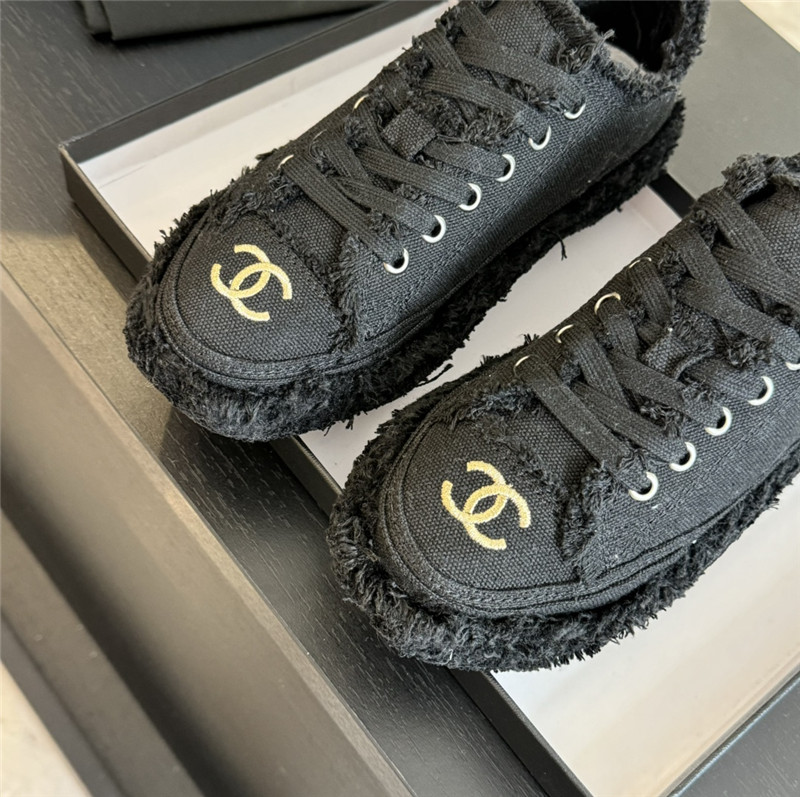 Ch**el lace-up canvas sneakers in black