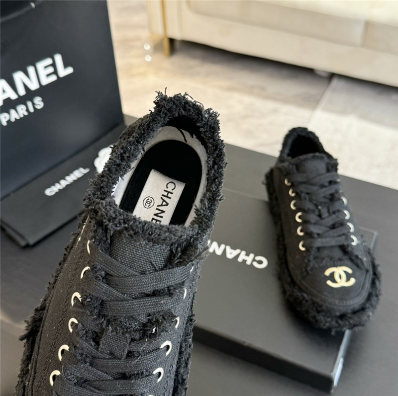 Ch**el lace-up canvas sneakers in black