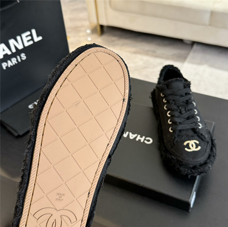 Ch**el lace-up canvas sneakers in black