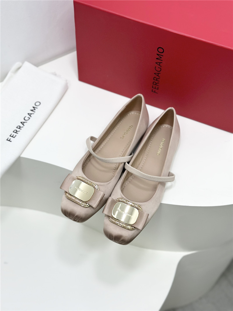 Ferragamo New Vara Plate Ballet Flat Neutral Silk
