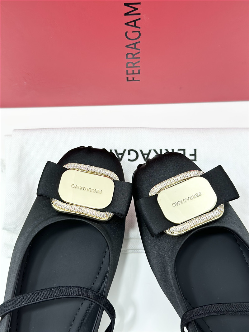 Ferragamo New Vara Plate Ballet Flat Black Silk