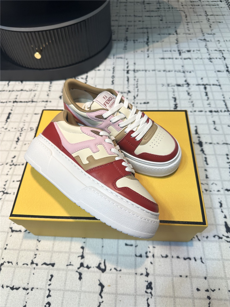 F**di match leather lace-up low top sneakers red brown