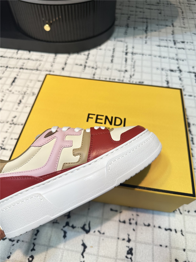 F**di match leather lace-up low top sneakers red brown