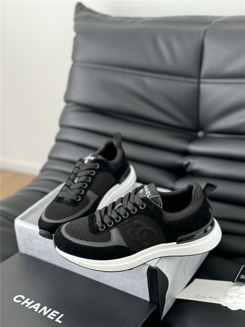 Ch**el suede lace-up sneakers in black