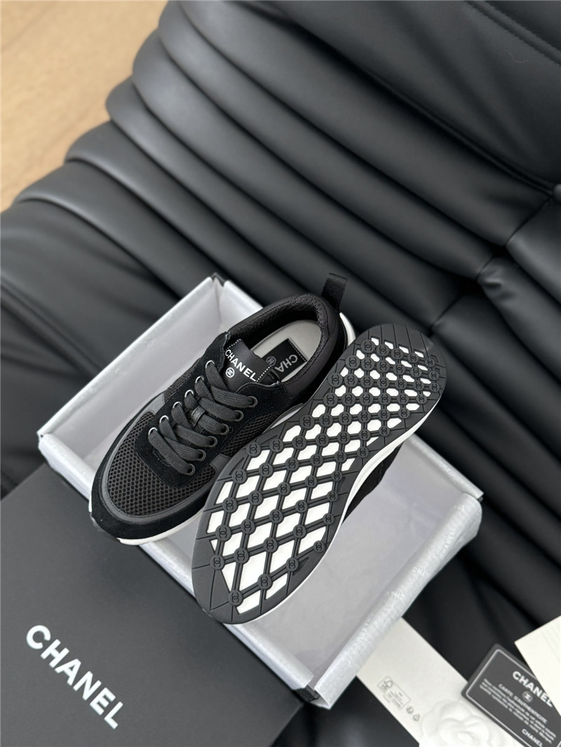 Ch**el suede lace-up sneakers in black