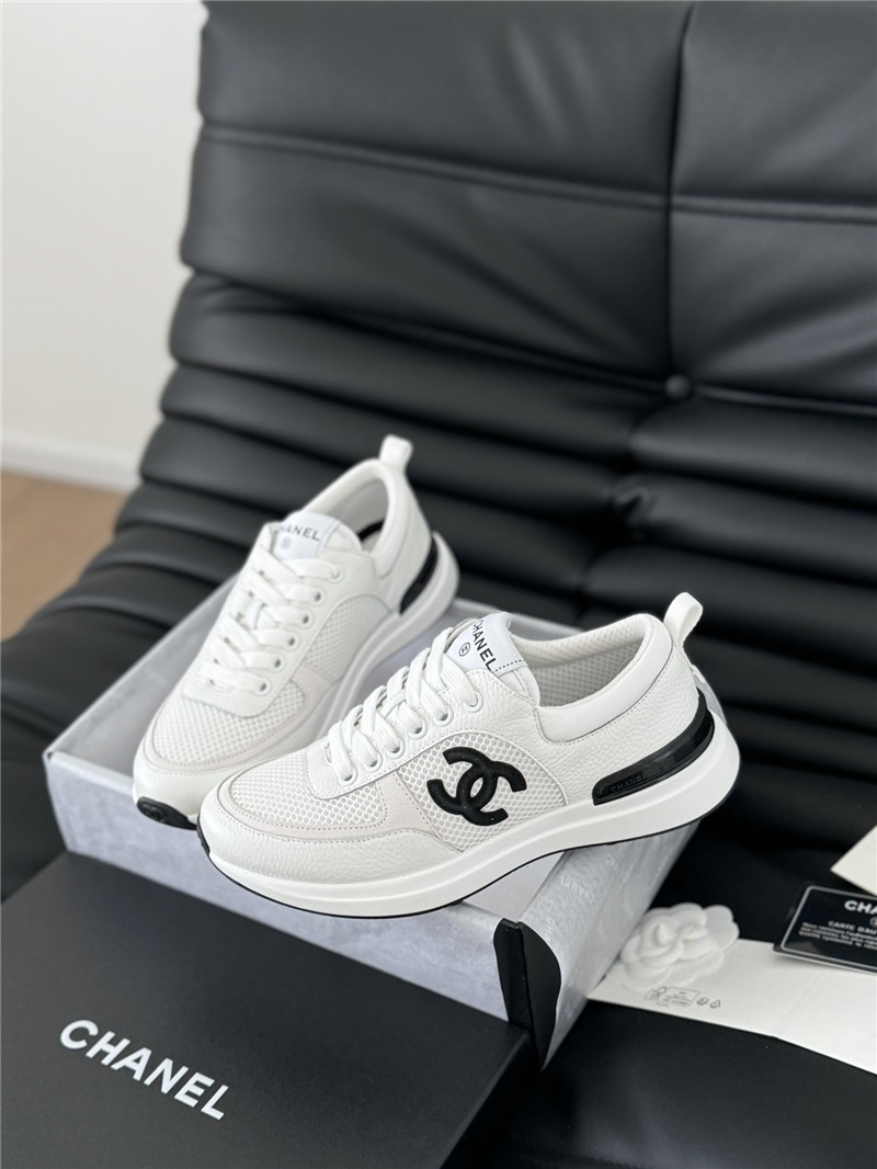 Ch**el suede lace-up sneakers in white