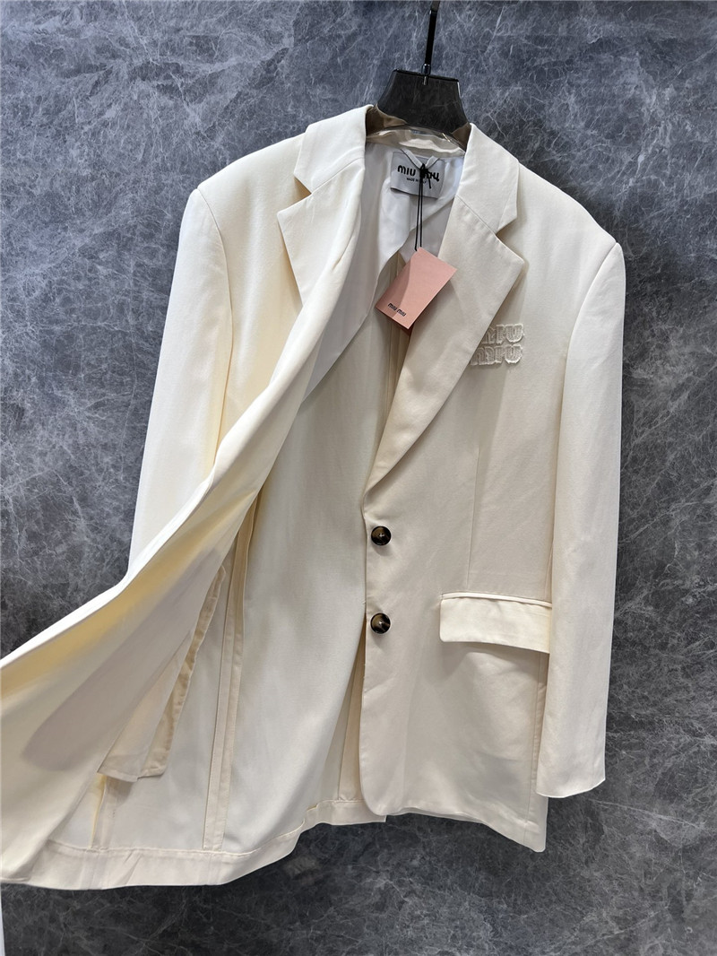 M1um1u lapel single-breasted white suit jacket replica clothes