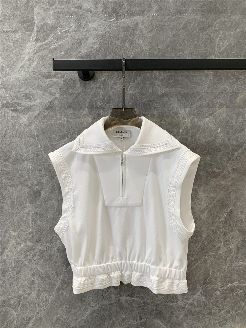 Ch**el letter hollow lace waist sleeveless top replica clothes