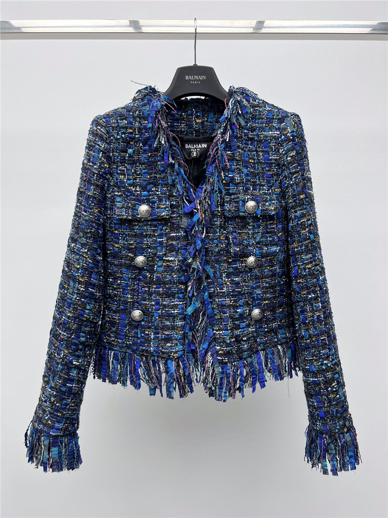 Balmain braided fringe coat replica clothing sites