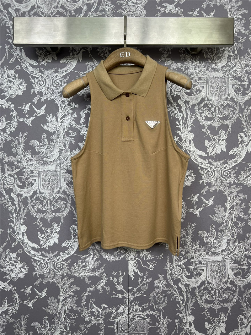 Pra*a new polo collar sleeveless top replica designer clothes