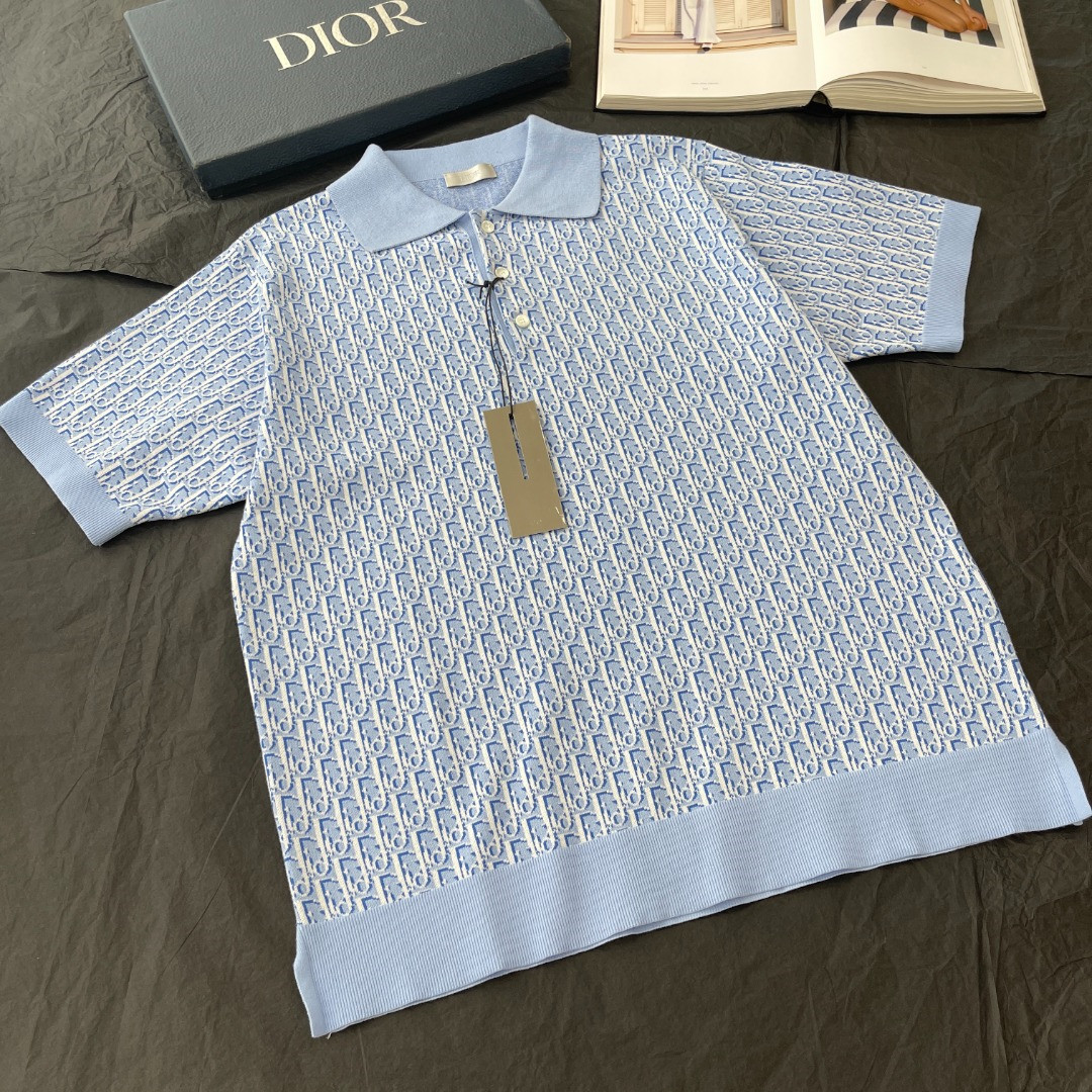 D10r knitted jacquard lapel short-sleeved replicas clothes