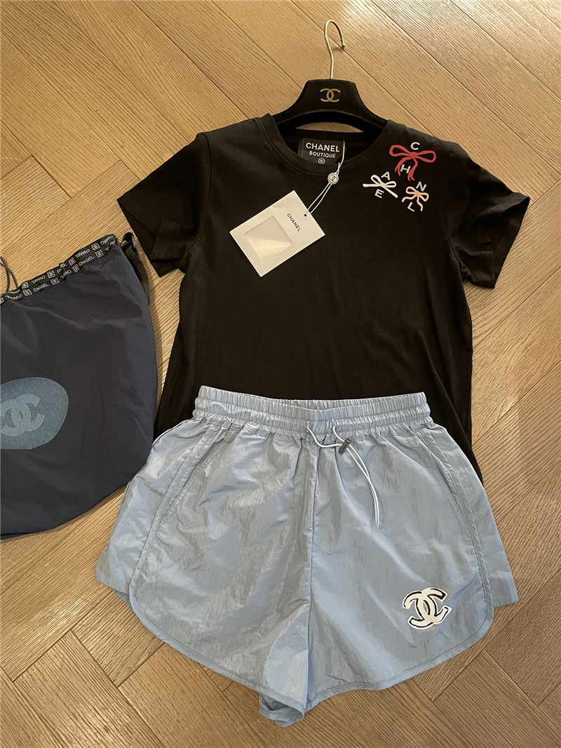 Ch**el short-sleeved replicas clothes with bow print