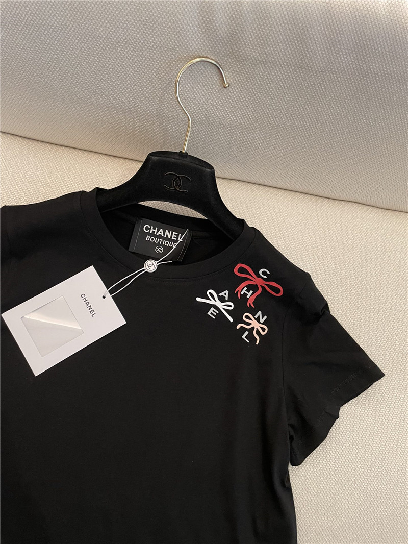 Ch**el short-sleeved replicas clothes with bow print