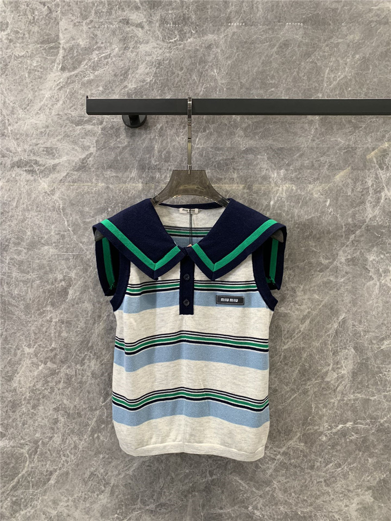M1um1u navy style sailor collar striped knitted top replicas clothes
