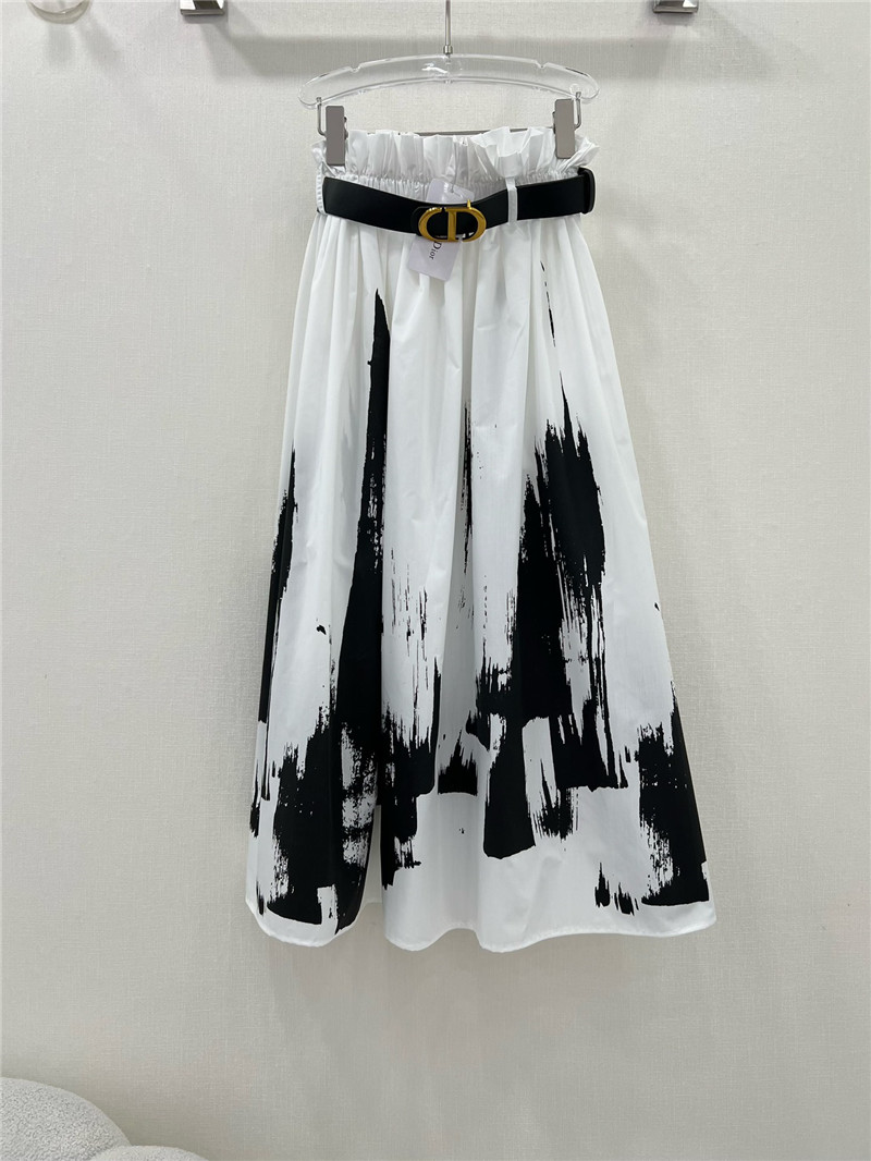 D10r waistband lace pleated ink painting long skirt replica clothing