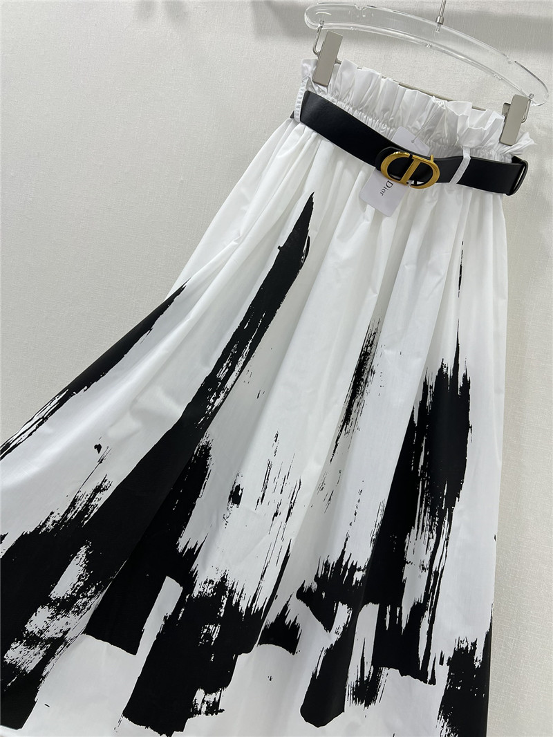 D10r waistband lace pleated ink painting long skirt replica clothing