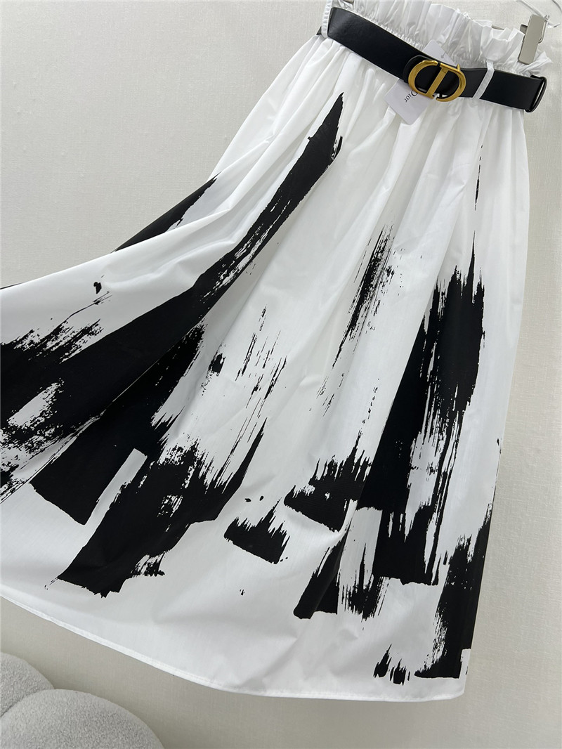 D10r waistband lace pleated ink painting long skirt replica clothing
