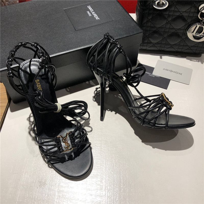 Sa1nt Lau*nt babylone black smooth leather sandals