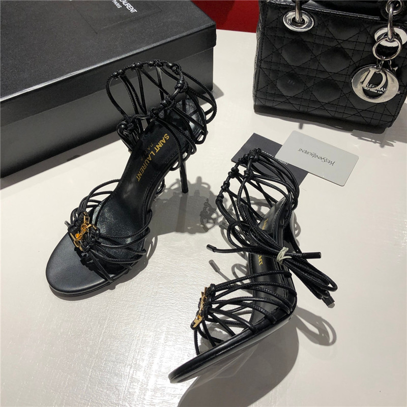 Sa1nt Lau*nt babylone black smooth leather sandals