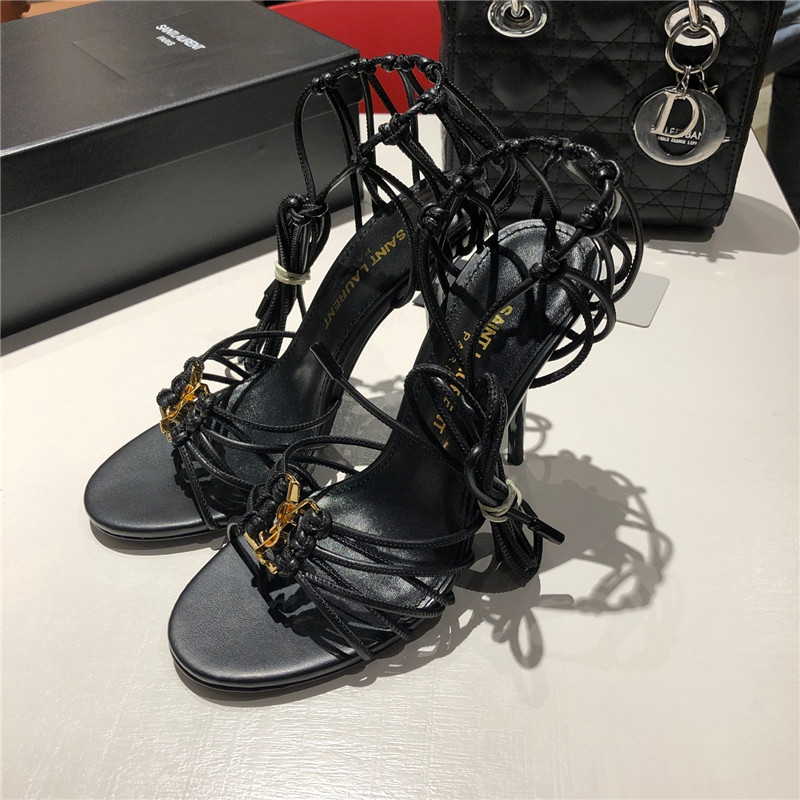 Sa1nt Lau*nt babylone black smooth leather sandals