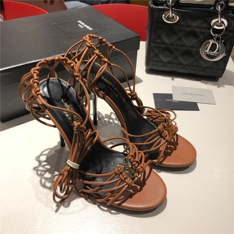 Sa1nt Lau*nt babylone sandals in cigare smooth leather