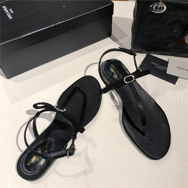 Sa1nt Lau*nt black suede t-strap flip flop flat sandals