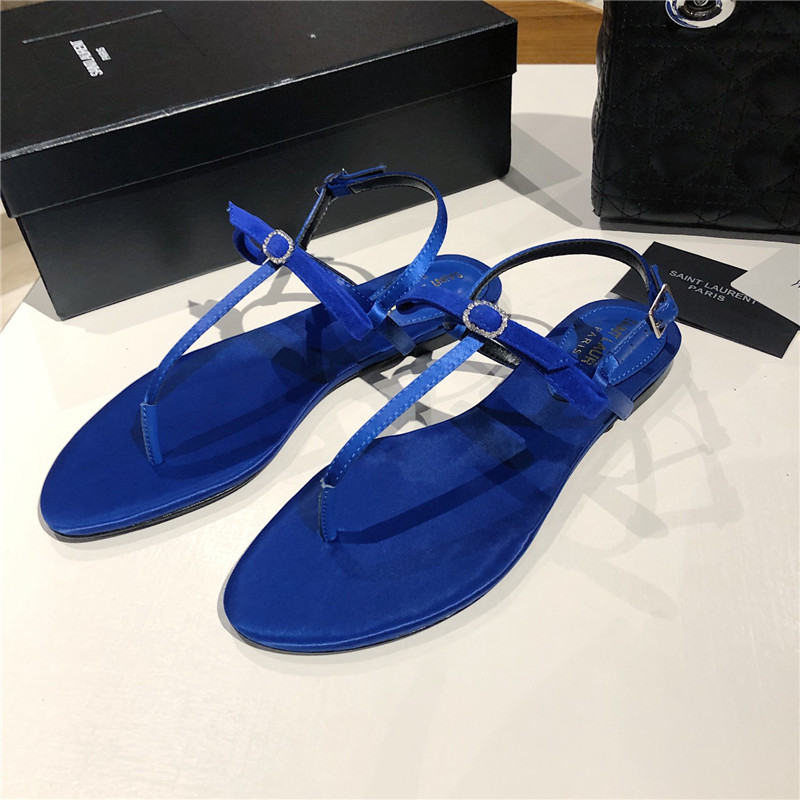 Sa1nt Lau*nt blue suede t-strap flip flop flat sandals
