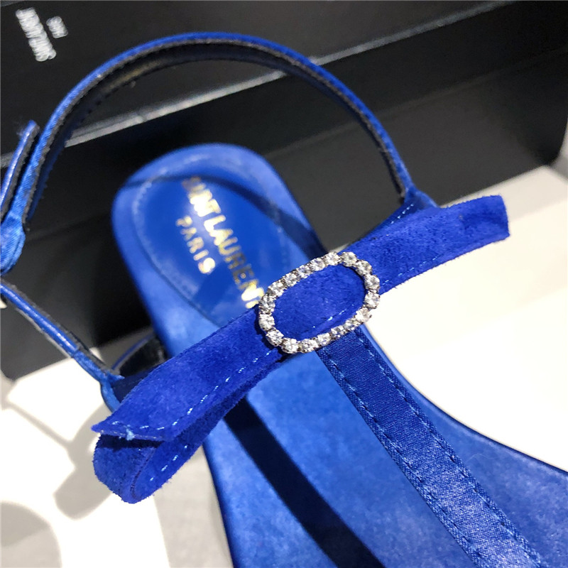 Sa1nt Lau*nt blue suede t-strap flip flop flat sandals