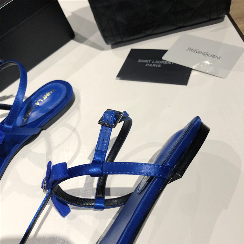 Sa1nt Lau*nt blue suede t-strap flip flop flat sandals