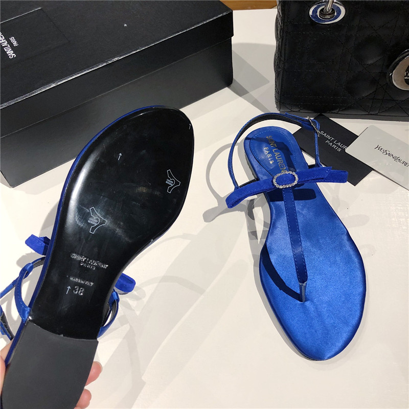 Sa1nt Lau*nt blue suede t-strap flip flop flat sandals