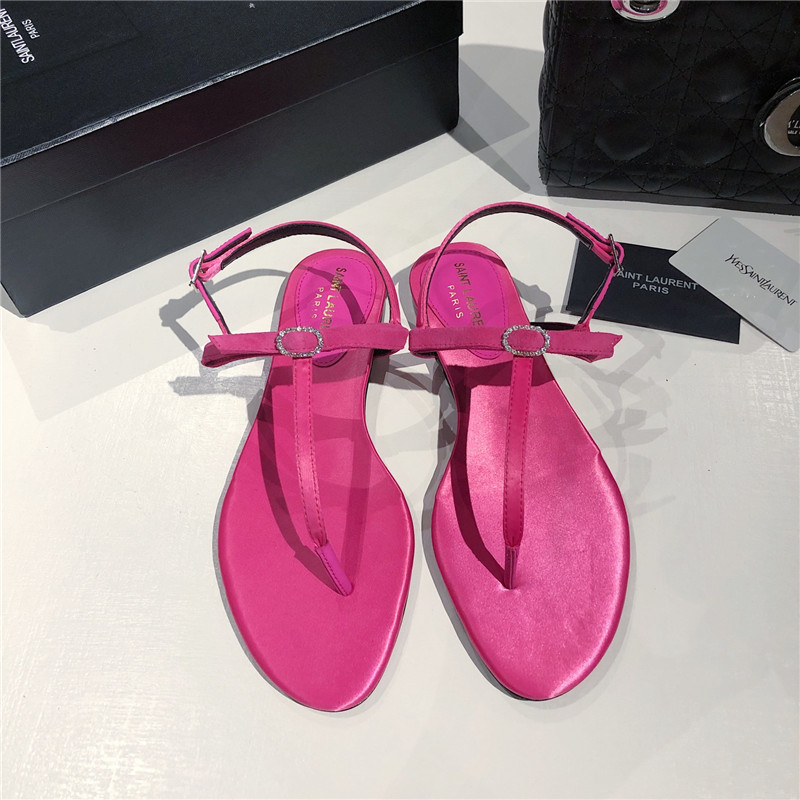 Sa1nt Lau*nt fuchsia suede t-strap flip flop sandals