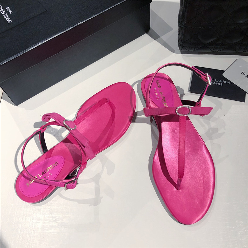 Sa1nt Lau*nt fuchsia suede t-strap flip flop sandals
