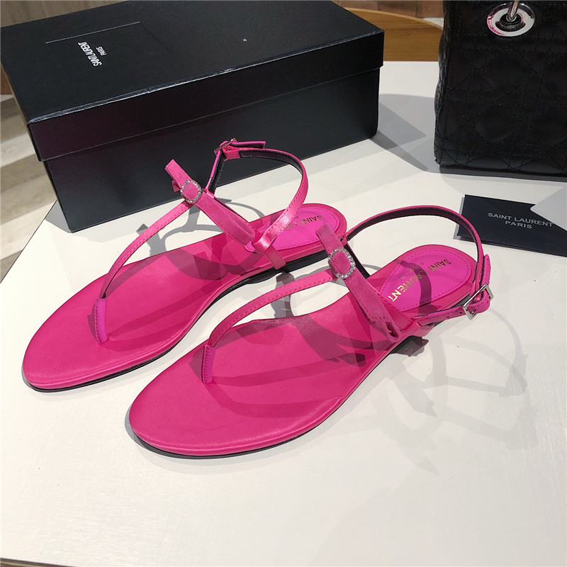 Sa1nt Lau*nt fuchsia suede t-strap flip flop sandals