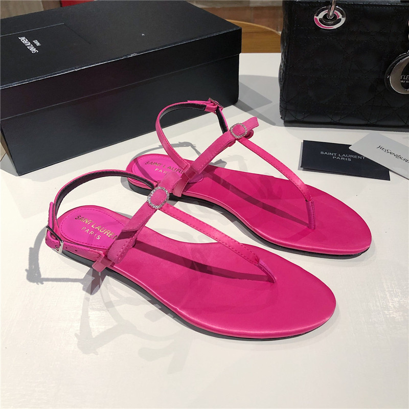 Sa1nt Lau*nt fuchsia suede t-strap flip flop sandals