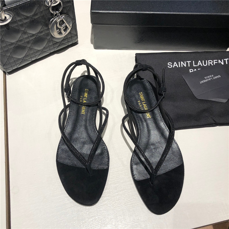 Sa1nt Lau*nt nadja black suede rhinestone flat sandals