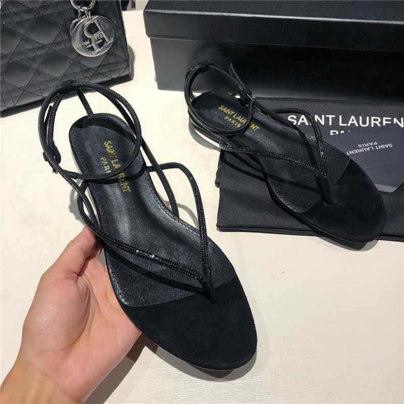 Sa1nt Lau*nt nadja black suede rhinestone flat sandals