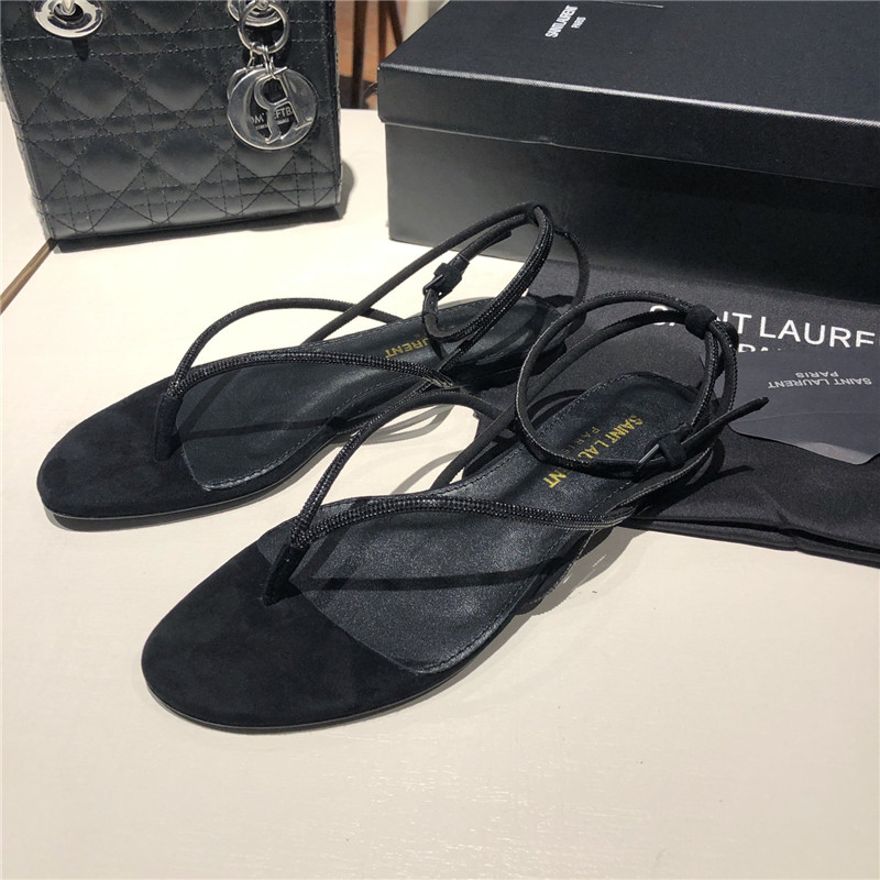 Sa1nt Lau*nt nadja black suede rhinestone flat sandals