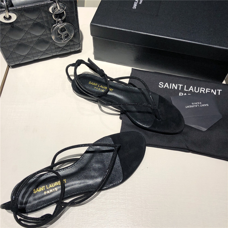 Sa1nt Lau*nt nadja black suede rhinestone flat sandals