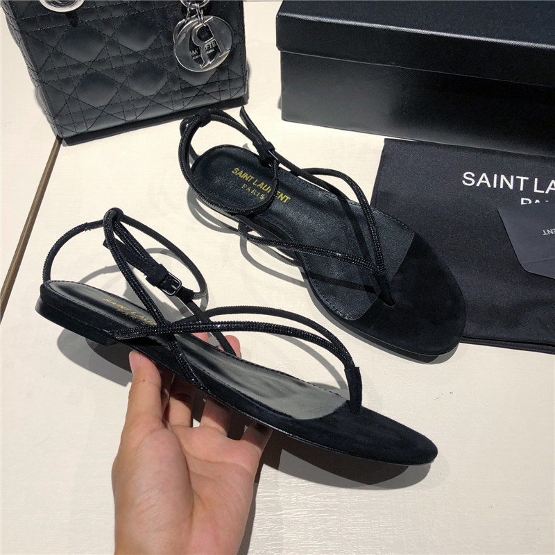 Sa1nt Lau*nt nadja black suede rhinestone flat sandals