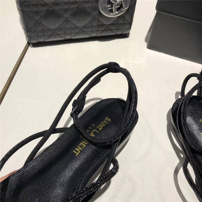 Sa1nt Lau*nt nadja black suede rhinestone flat sandals