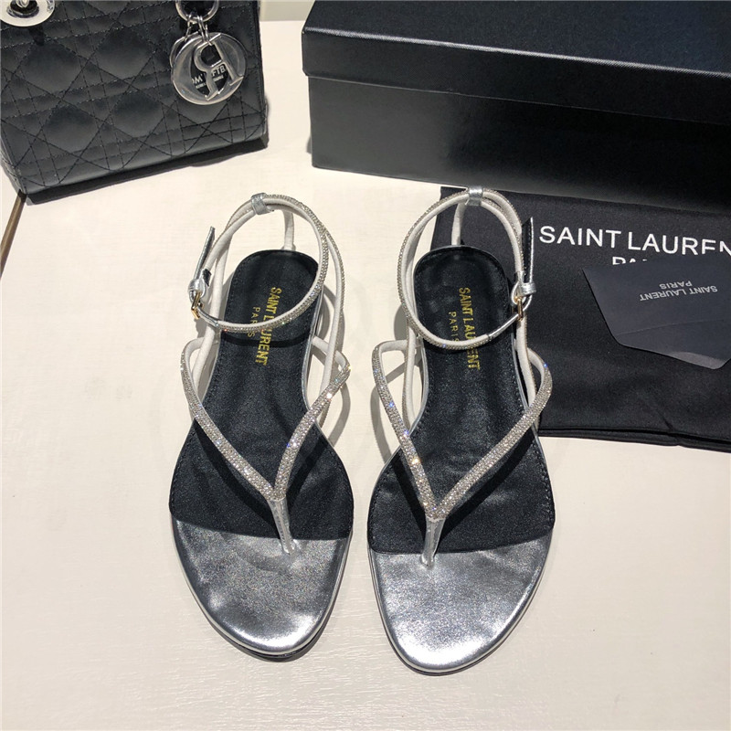 Sa1nt Lau*nt nadja silver rhinestone flat sandals