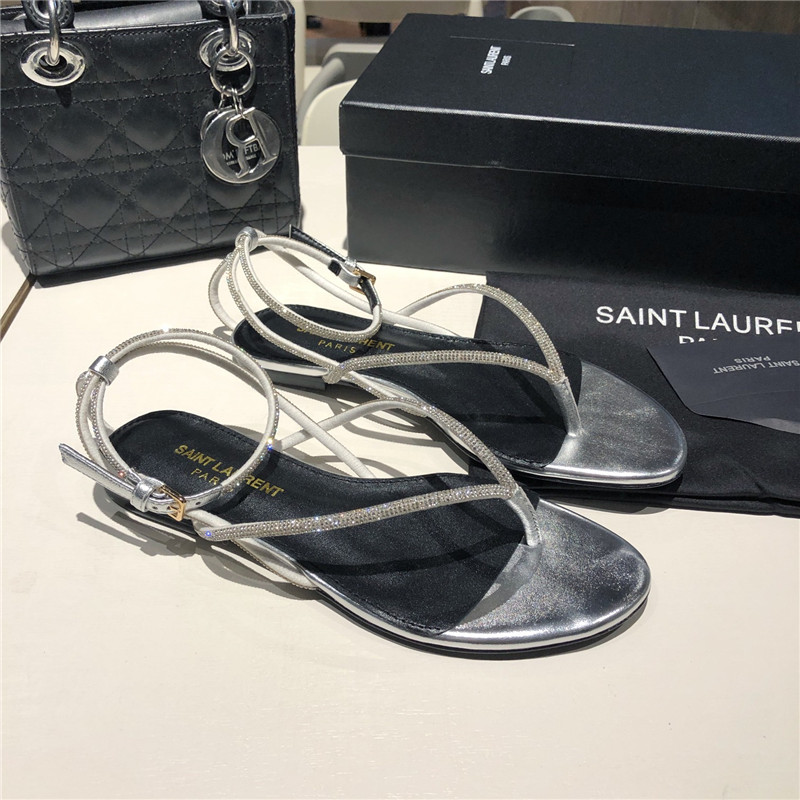 Sa1nt Lau*nt nadja silver rhinestone flat sandals