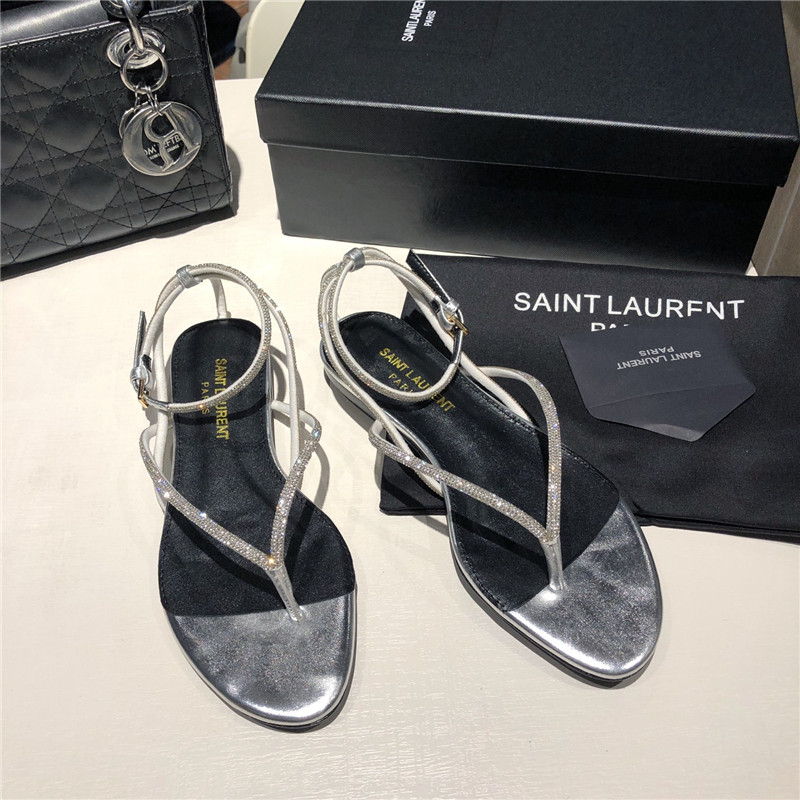 Sa1nt Lau*nt nadja silver rhinestone flat sandals