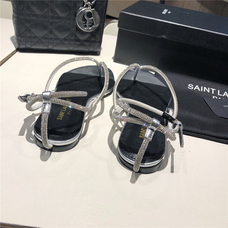 Sa1nt Lau*nt nadja silver rhinestone flat sandals