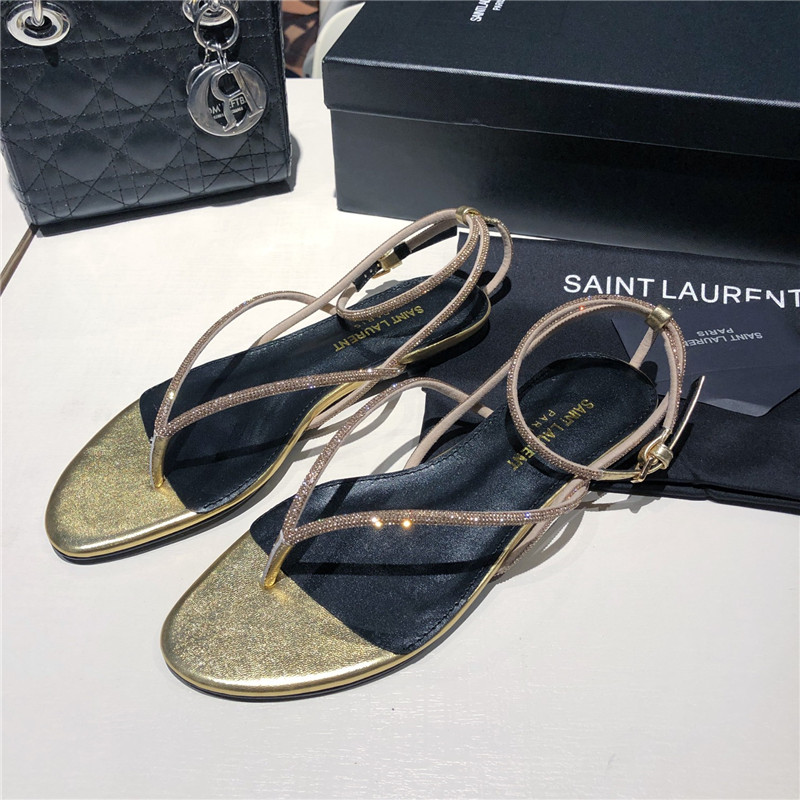 Sa1nt Lau*nt nadja gold rhinestone flat sandals